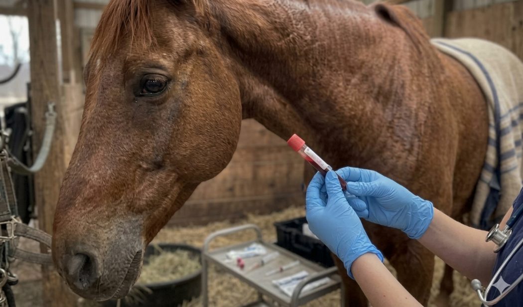 Toma de muestra sanguínea a un caballo con signología sugerente a AIE